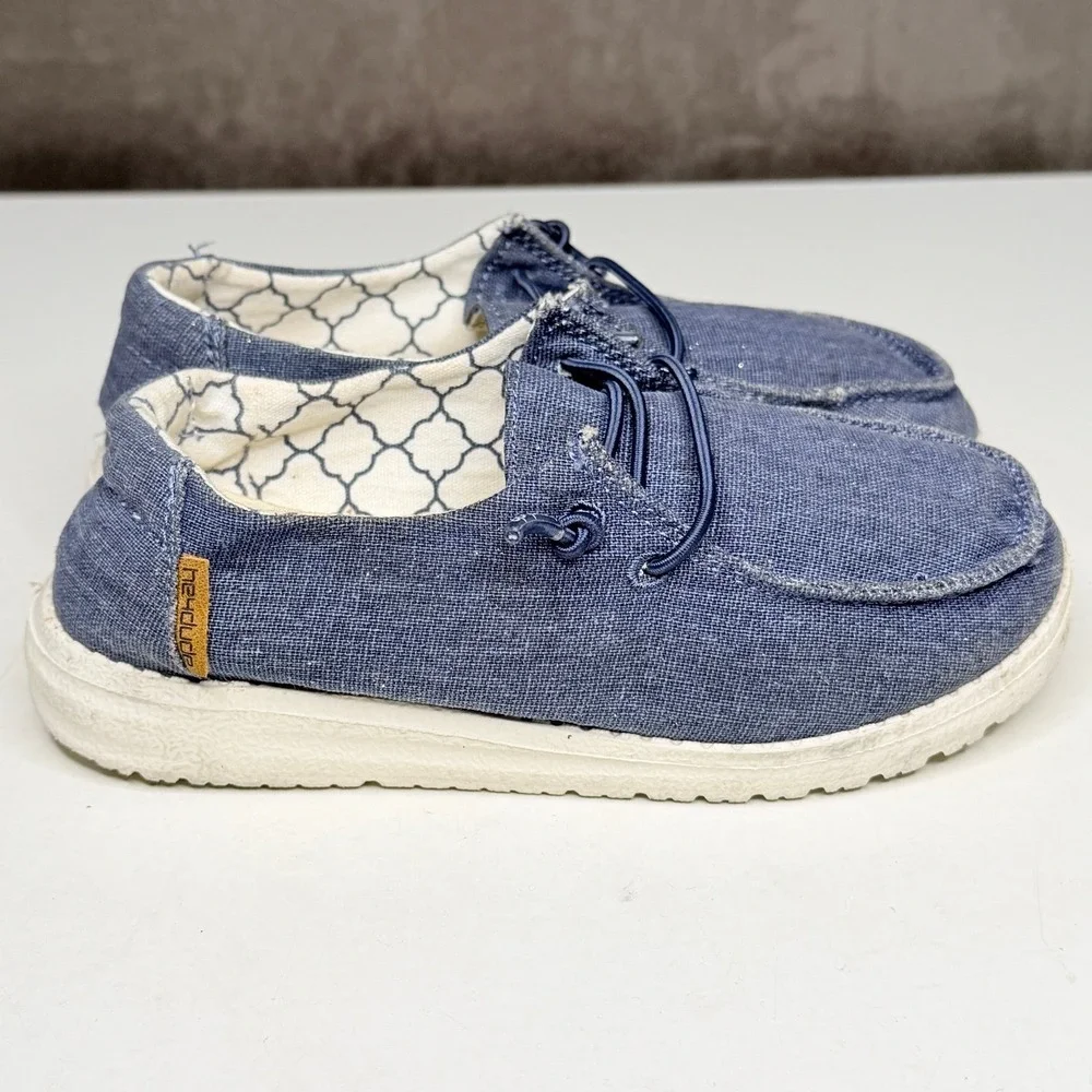 Hey Dude Wendy Youth Sparkling Denim Blue Loafers Shoes Sz K13 Slip On Washable